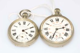 Two Swiss made railway watches.
