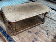 Titchmarsh & Goodwin style rectangular two tier oak coffee table, 46cm by 102cm by 56cm.