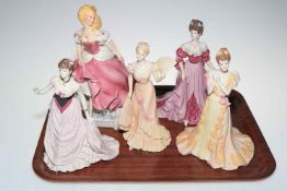 Franklin Mint Cinderella and four Coalport figures, Summer Gala, Midsummer Dream,