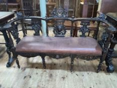 Victorian carved triple chair back settee (evidence of woodworm).