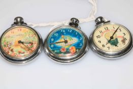 Three novelty watches with moving parts, Jamboree, Guinness and Flying Saucer.
