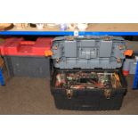 Large collection of tools, cantilever tool boxes, etc.