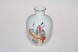 Small Chinese vase decorated with female figure, red mark to base, 13.5cm high.