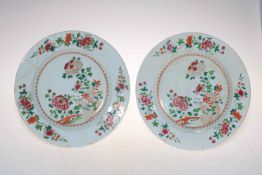 Large pair of 18th Century Chinese Famille Rose decorated dishes, 30.5cm diameter.