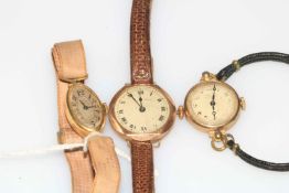One 18 carat and two 9 carat vintage ladies wristwatches, the oval 18 carat with Buren movement (3).