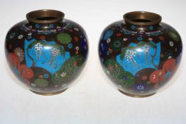 A good large pair of Japanese Cloisonné floral decorated vases of ovoid form, 19cm high.