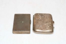 Engraved silver cigarette case and engine turned silver card case.