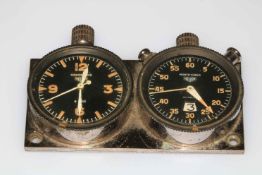 Heuer Master Time Monte Carlo pair of clock and stop watch, mounted on Heuer & Co.