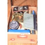 Hughes & Son Mark III compass, assorted WW2 era RAF military books, tins, etc.