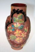 Large Sarreguemines French pottery vase with enamel floral decoration, 40cm.