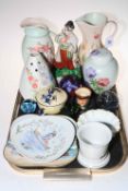 Two Radford jugs, jar and vase, Caithness paperweights, Doulton match holder, hand painted dishes,