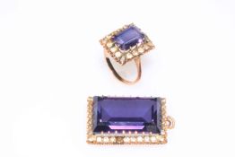 Gold mounted amethyst pendant and ring (2).