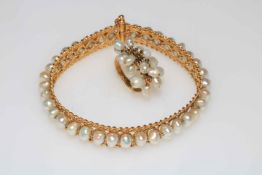 Gold filigree pearl bracelet and ring, both with wire attached pearls.
