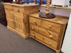 Pine two door side cabinet and pine chest of four drawers (2).