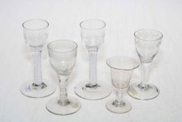 Two 19th Century air twist wine glasses and three other (5).