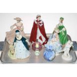 Royal Worcester Queen's 80th Birthday figure, five Coalport figures,