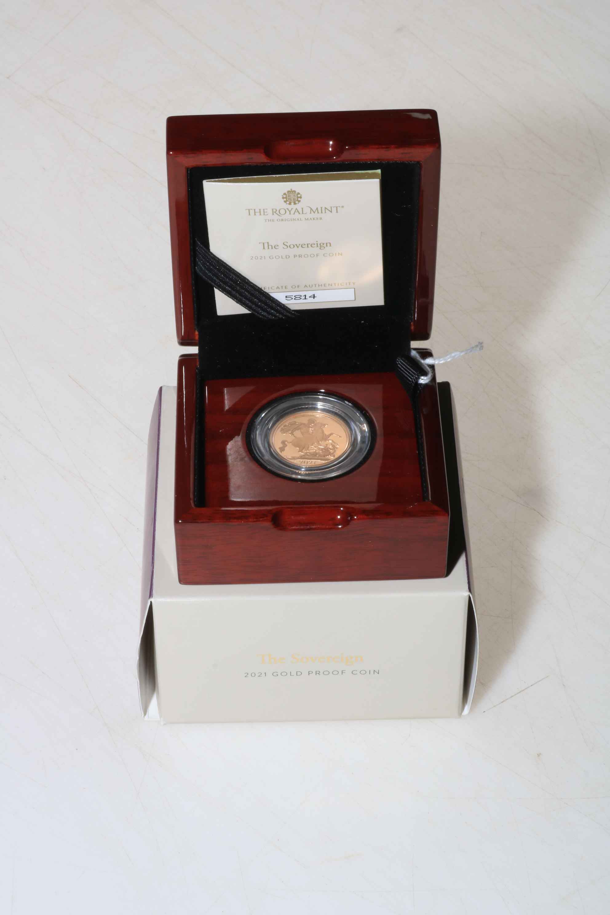 2021 The Royal Mint gold proof sovereign in box with COA No. 5814.