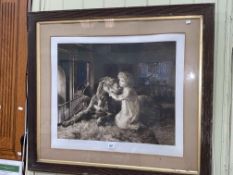 Herbert Dicksee, Child and Dog by a Fireplace, signed print published by Frost & Reed,