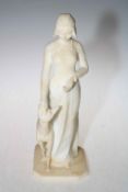Art Nouveau marble sculpture of a maiden in medieval dress with dog, c1900, 38cm high.