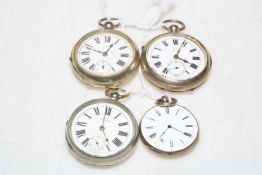 Four silver plated pocket watches including Elka and Waltham.