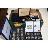 Box of assorted coinage inc: Cased set of 24 x Reflections of a Reign Coin Collection 24ct gold