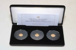 Jubilee Mint - The Royal Milestones Solid Gold Proof Quarter Sovereign Collection in box with COA.