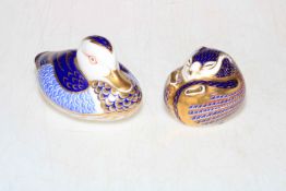 Two Royal Crown Derby paperweights, Duck and Sleeping Harvest Mouse.