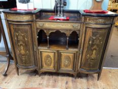 Victorian inlaid rosewood bow door end parlour cabinet, 115cm by 151cm by 46cm.