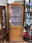 Late 18th/19th Century antique pine glazed door top standing corner cabinet, 189cm.