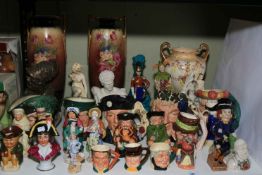 Collection of Royal Doulton character jugs including Christopher Columbus, Neptune, Bacchus,