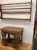 Jaycee oak nest of three turned leg tables and Ercol two tier wall rack (2).