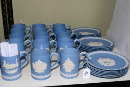 Collection of Wedgwood Blue Jasperware Christmas mugs and plates, 36 pieces.