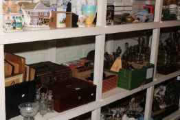 Good collection of metalwares, barometers, oil lamps, glass, prints,