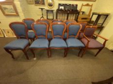 Set of eight panel back dining chairs and pair occasional armchairs (10).