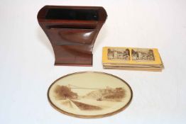 Collection of Stereoview photo cards, viewer and a framed albumen photograph.