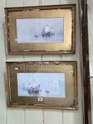 Pair signed Venetian watercolours, 17.5cm by 35cm, in gilt glazed frames.