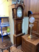 Antique oak and mahogany 30 hour longcase clock having painted arched dial, signed Smith & Hind,