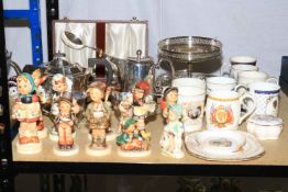 Goebel figurines, Art Deco style tea wares, EP cutlery, commemorative mugs, etc.