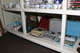 Four typewriters: Imperial, Impex Maria, Olivetti Lettera 82 and Litton Imperial, Poole teawares,