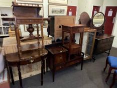 1920's oak dressing table, walnut single door china cabinet, mahogany telephone seat,