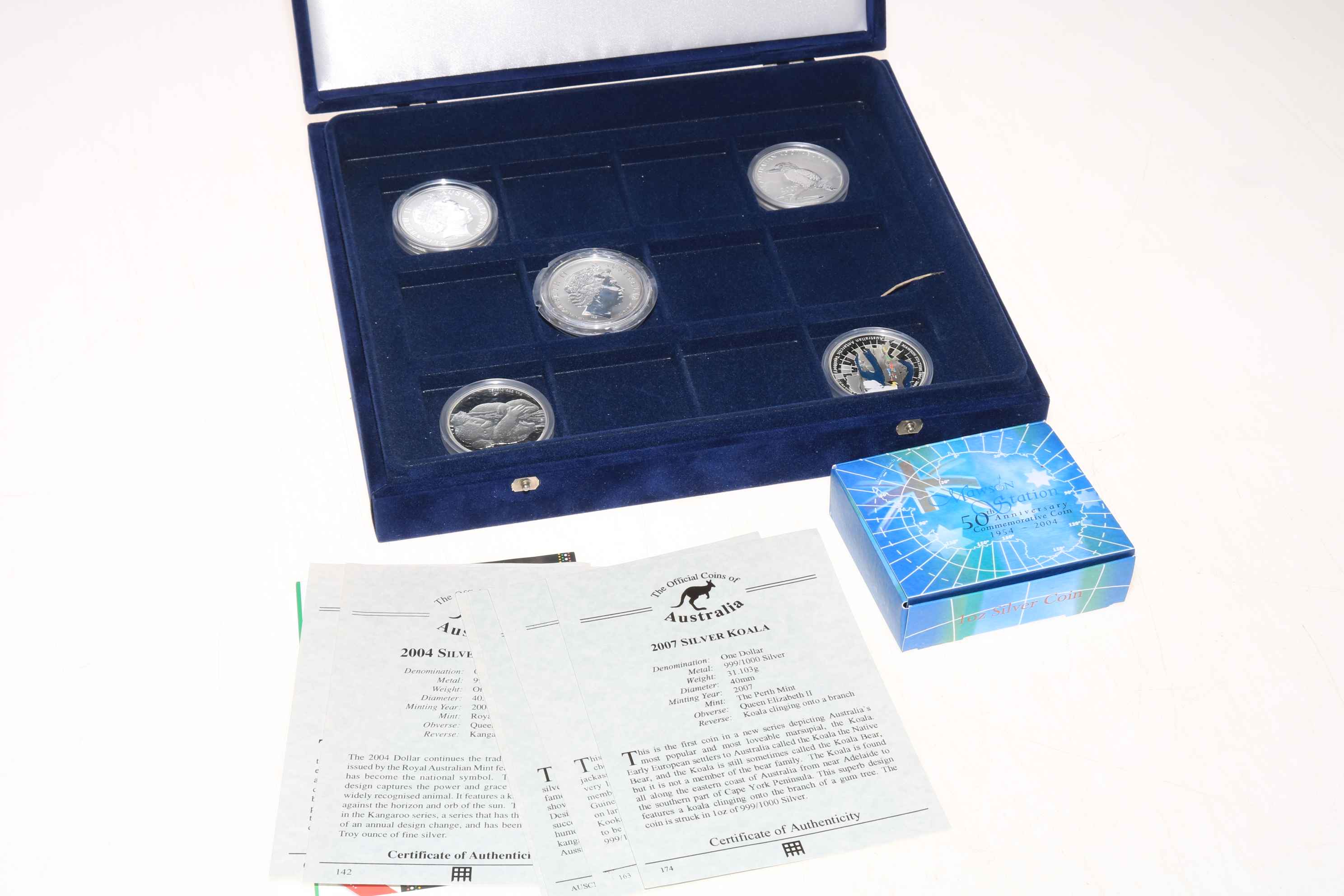 Collection of Australia silver proof coins inc 2004 and 2008 Kangaroo, 2004 Mawson Station,