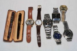 Seven various wristwatches, L'Plume fountain pen and tortoiseshell design fountain pen with case.