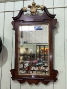 Georgian style mahogany framed bevelled wall mirror with swan neck and Prince of Wales feather