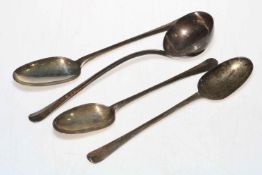 19th Century silver rat tail ladle and three spoons Newcastle 1874.