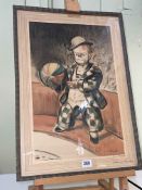 Dame Laura Knight, lithograph of a Clown, signed Xmas Greeting 1932 in the margin, in glazed frame,