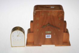 Zenith walnut Art Deco insurance mantel clock and Swiza insurance clock.