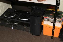 Capella mixing turntable, Bose speakers, LP records, etc.