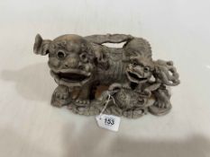 Chinese carved wood dog of fo, 25cm across.