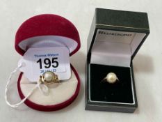 Two pearl and gold rings, size O and M.