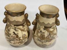 Pair large Meiji period Satsuma vases with warrior figure decoration, signed, 37cm.